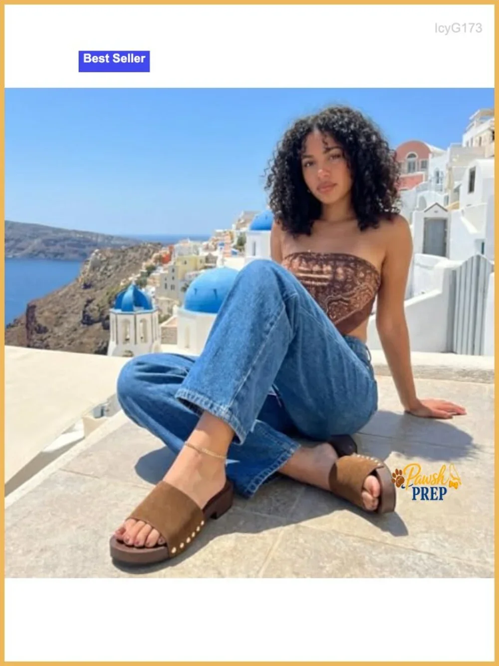 Genuine Leather Suede Slide Sandals with Studded Detail, Low Heel - Picture 5 of 6